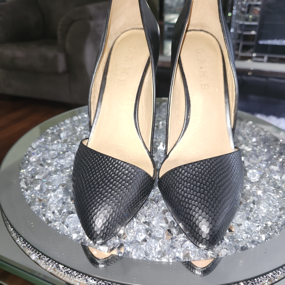 L.A.M.B. Black Textured Heels with d'Orsay Design